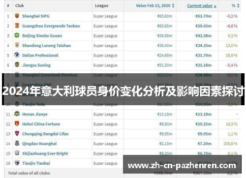 2024年意大利球员身价变化分析及影响因素探讨